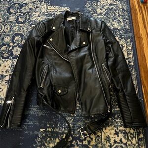 Glamorous Black Quilted Leather Jacket Sz 4 in used condition